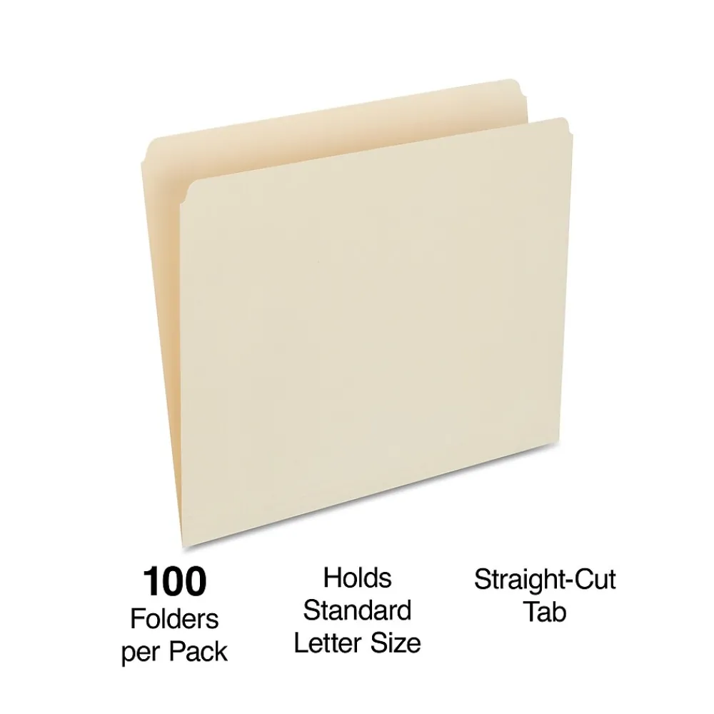 File Folders|Staples 30% Recycled File Folders, Single Tab, Letter Size, , 100/Box (ST56676-CC) Manila
