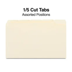 File Folders|Staples 30% Recycled File Folder, 1/5 Cut, Legal Size, Manila, 100/Box (ST163378/163378)