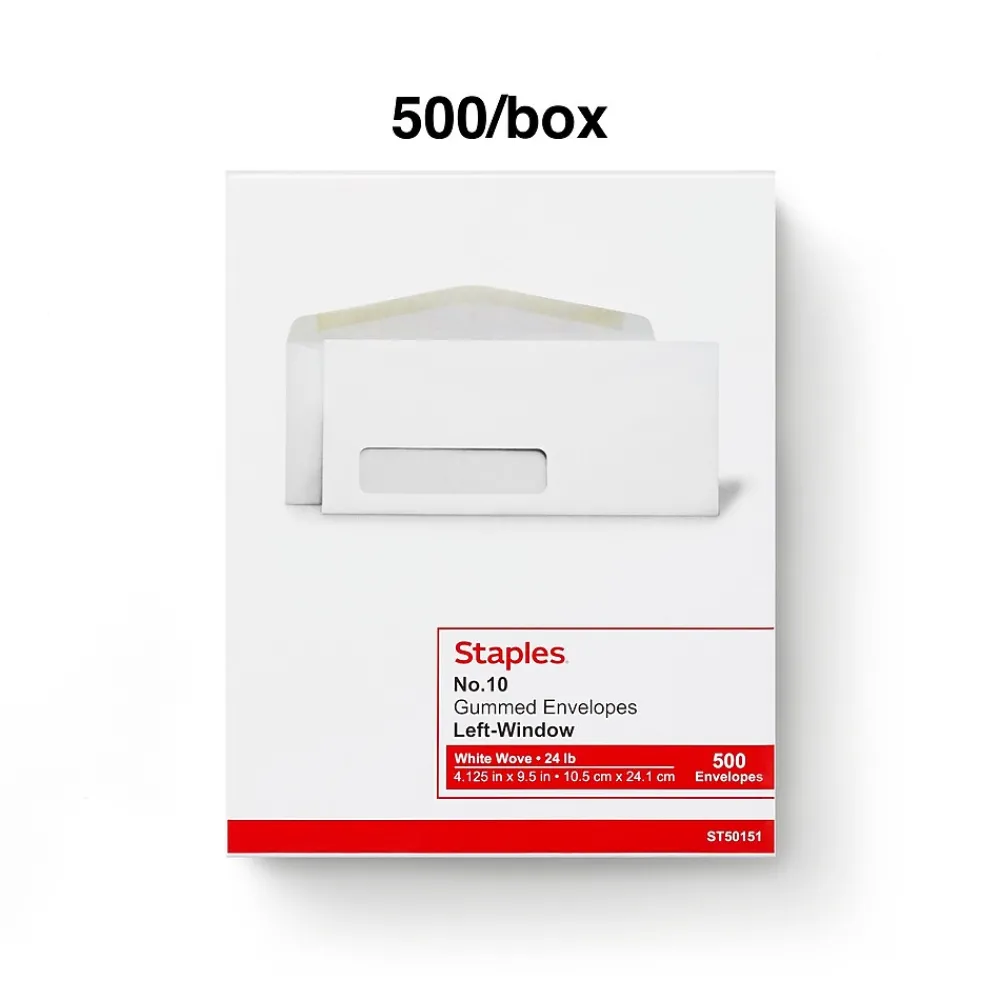 Clearance Staples #10 Window Envelopes, 4 1/8" x 9 1/2", White Wove, 500/Box (ST50151-CC)