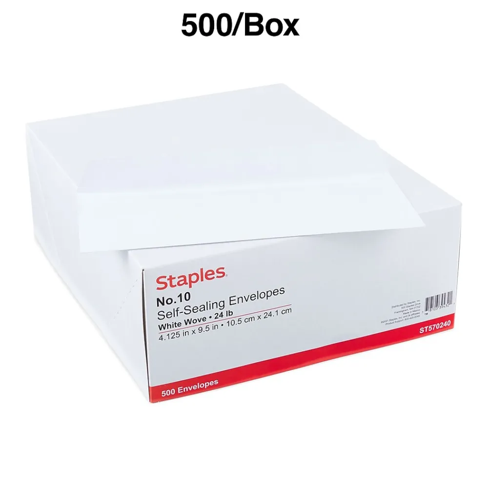 New Staples Brand Self Seal #10 Business Envelopes, 4 1/8" x 9 1/2", White, 500/Box (570240/99294)