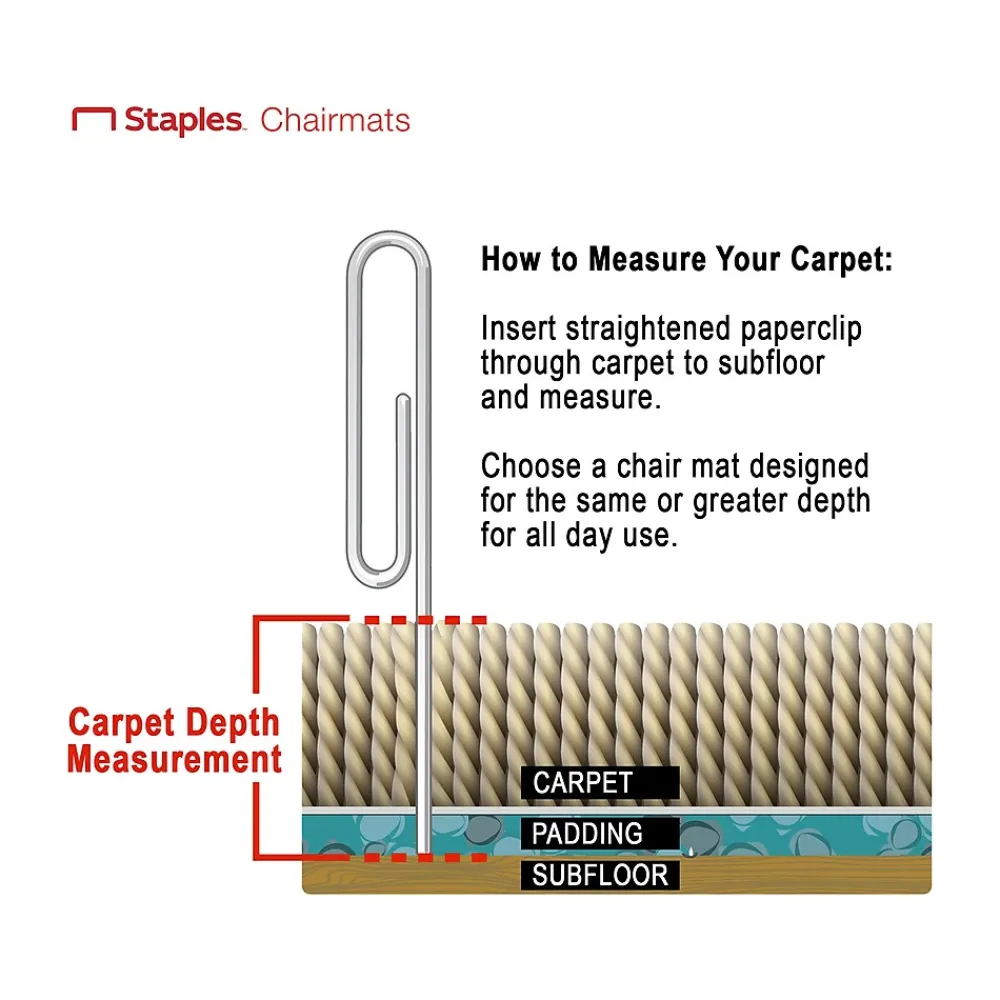 Chair Mats*Staples Carpet Chair Mat with Lip, 45" x 53", Designed for Medium-Pile Carpet, Clear Vinyl (122233)