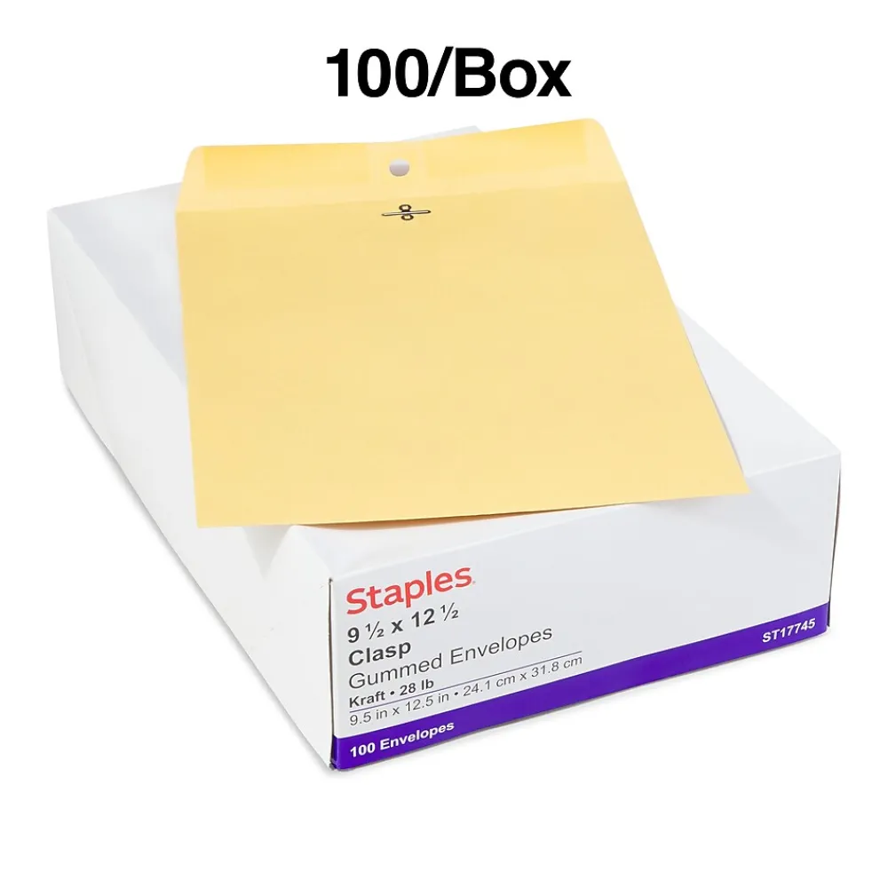 Discount Staples Clasp & Moistenable Glue #12.5 Kraft Catalog Envelopes, 9.5" x 12.5", Brown, 100/Box (535013/17076)