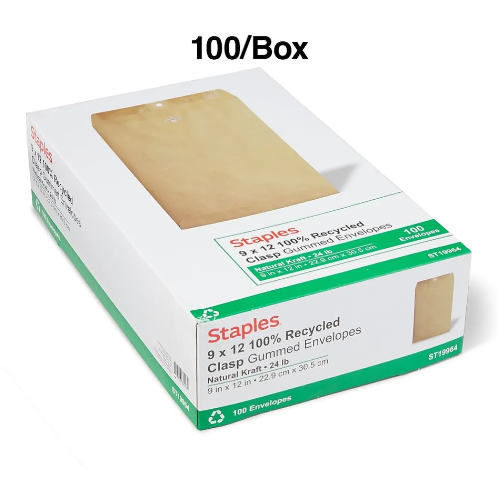 Best Staples Clasp & Moistenable Glue #10 Catalog Envelope, 9" x 12", Natural Brown, 100/Box (ST19964-CC)