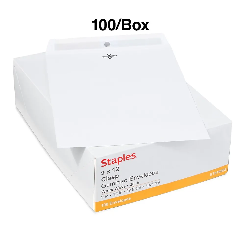 Hot Staples Clasp Catalog Envelopes, 9"L x 12"H, White, 100/Box (570253/14210)