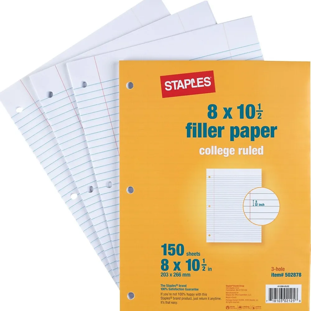 Filler Paper|Staples College Ruled Filler Paper, 8" x 10 1/2"