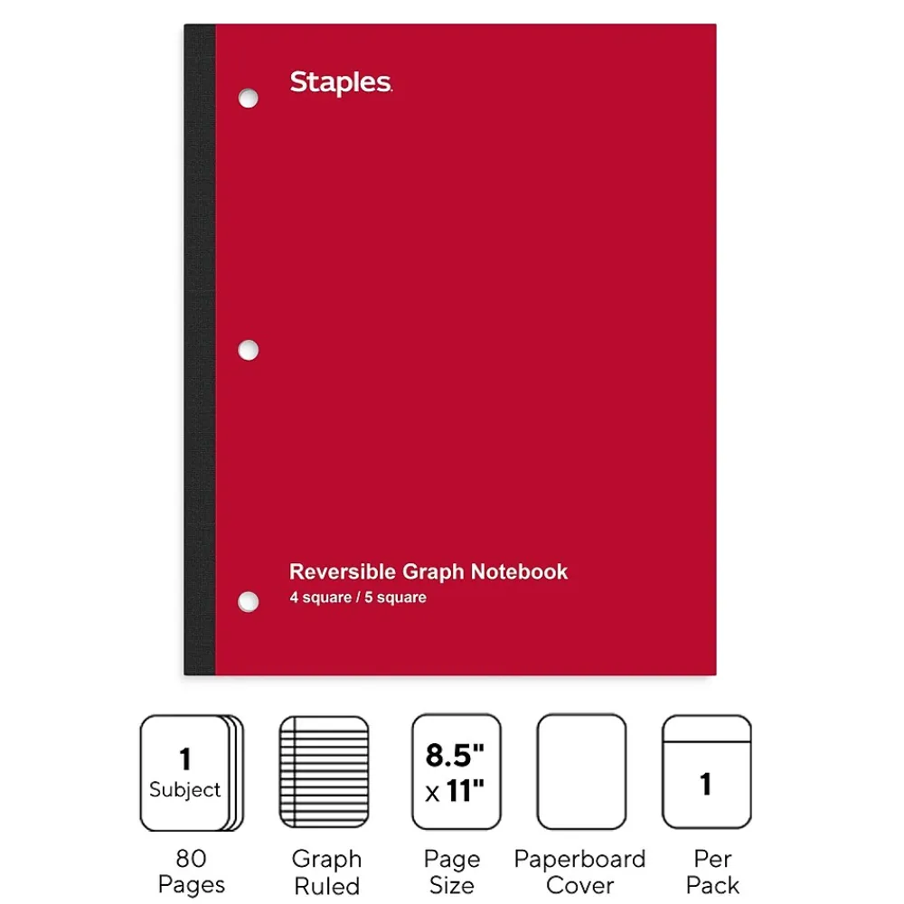 Subject Notebooks|Staples ® Combo 1-Subject Subject Notebooks, 8.5" x 11", Specialty Ruled, 100 Sheets, Assorted (06497)