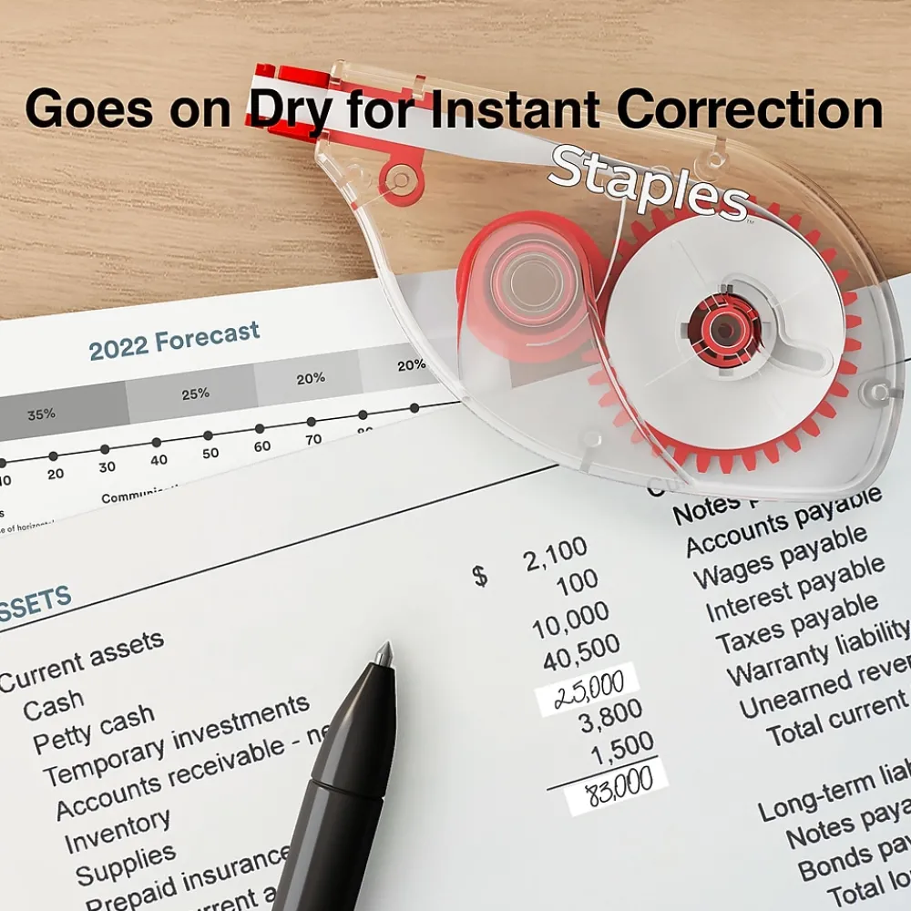 Correction & White-Out|Staples Correction Tape, White, 6/Pack (ST59819)