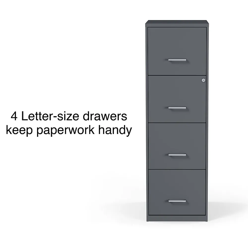 File Cabinets*Staples 4-Drawer Vertical File Cabinet, Letter Size, Lockable, 45.8"H x 14.3"W x 18.9"D, (ST52148-CC) Charcoal