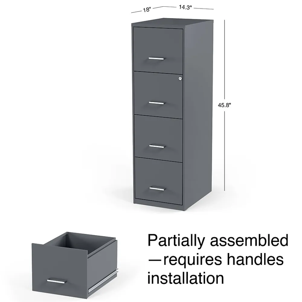 File Cabinets*Staples 4-Drawer Vertical File Cabinet, Letter Size, Lockable, 45.8"H x 14.3"W x 18.9"D, (ST52148-CC) Charcoal