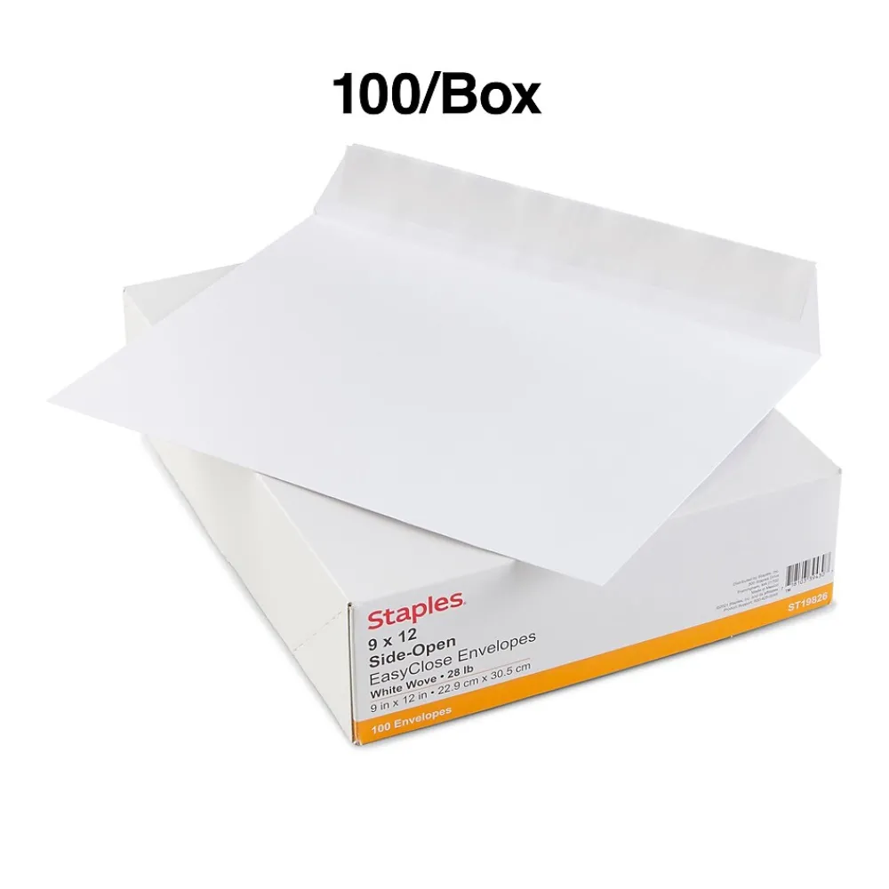 Staples EasyClose Booklet Envelopes, 12"L x 9"H, White, 100/Box (SPL570227)