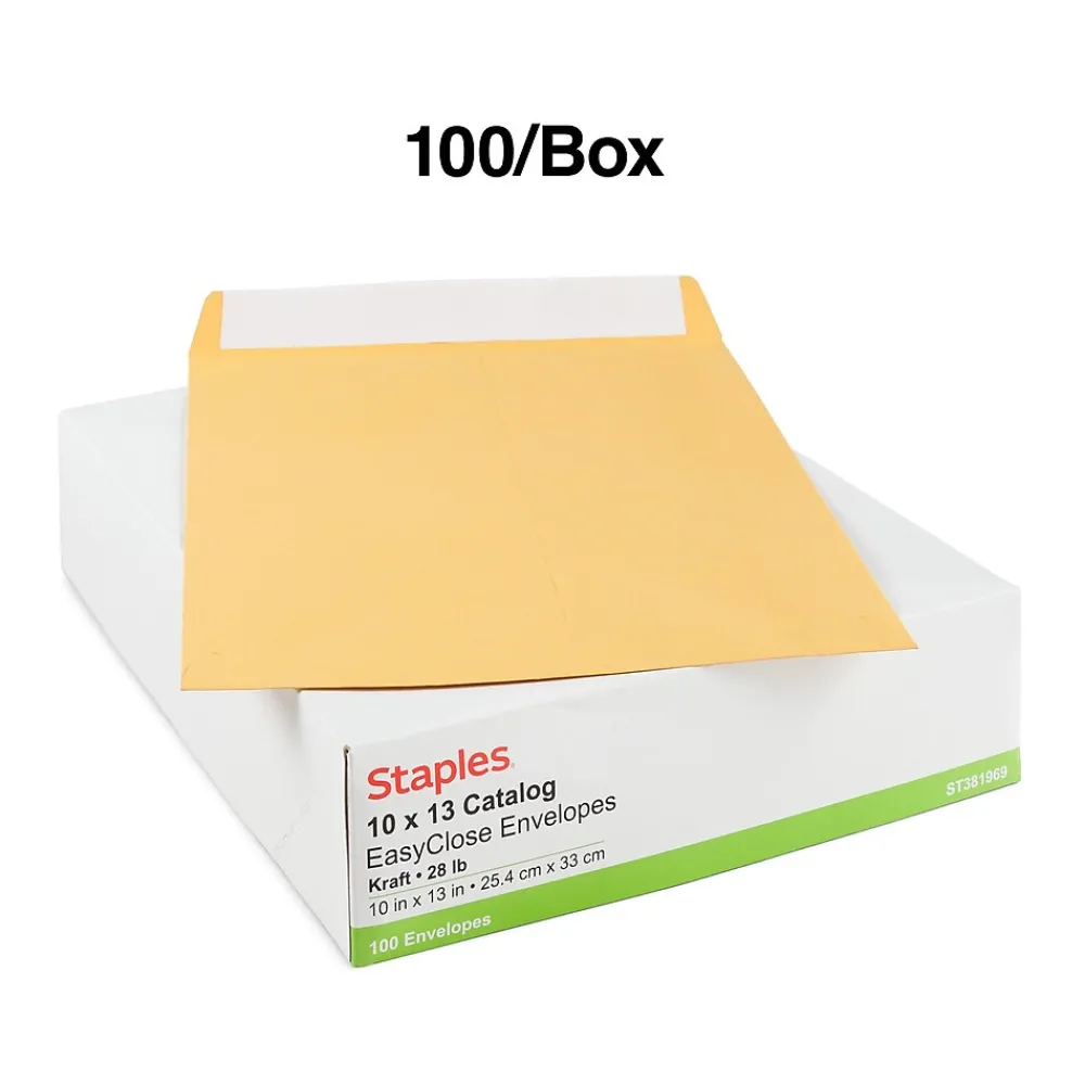 Best Staples EasyClose Kraft Catalog Envelopes, 10"L x 13"H, Brown, 100/Box (381969/19023)