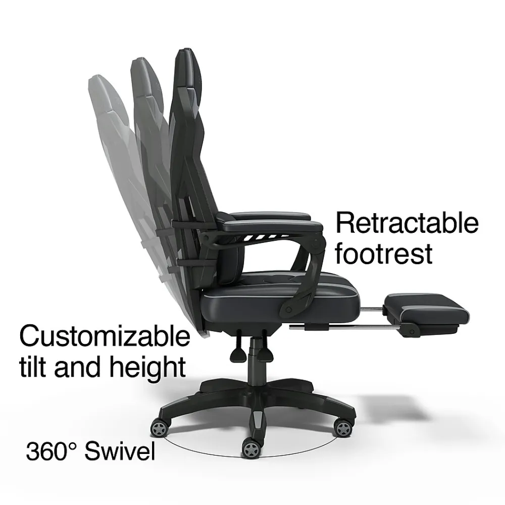 Gaming Chairs*Emerge Staples Vomax Bonded Leather Ergonomic Gaming Chair, Black/Gray (61364)