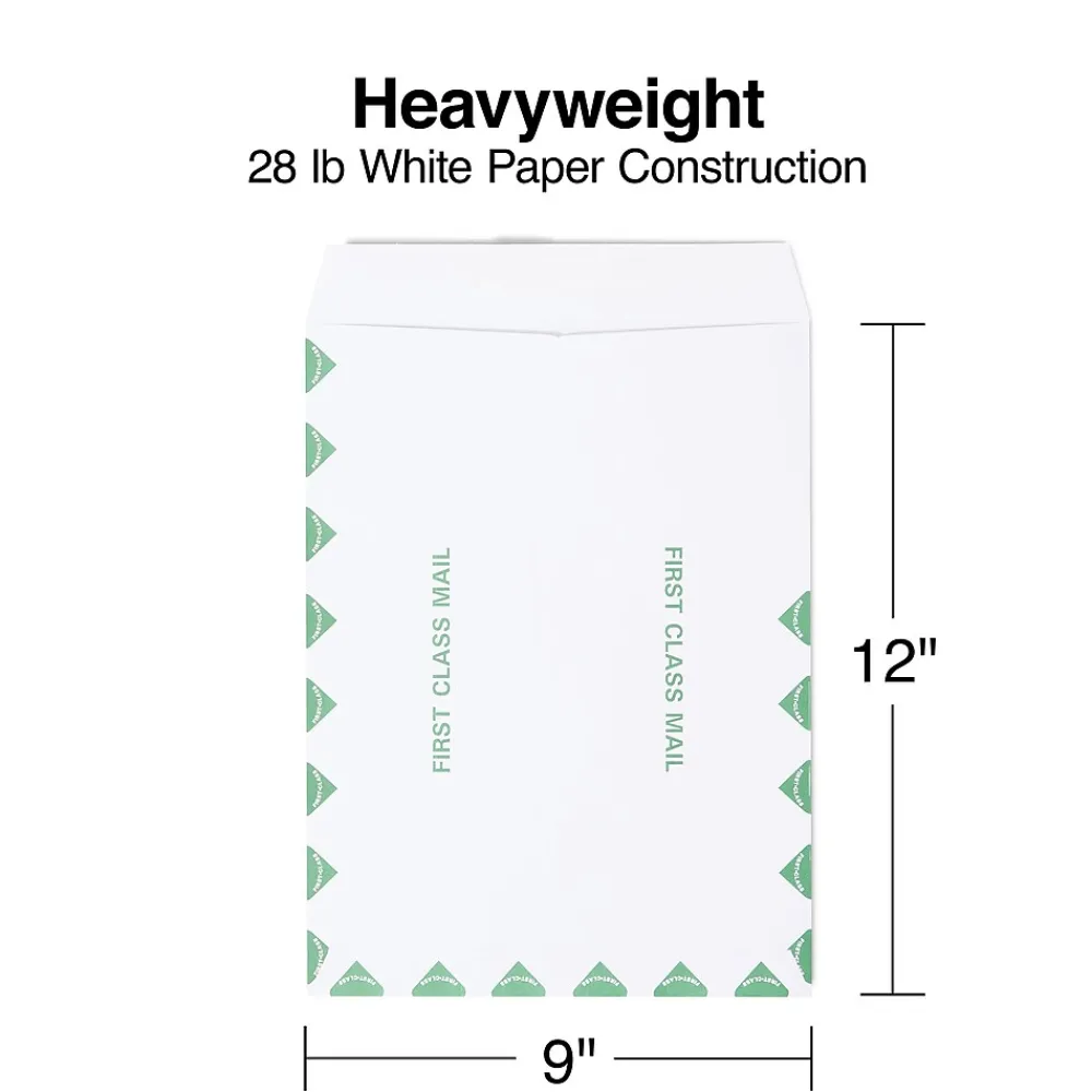 Online Staples First Class EasyClose Catalog Envelopes, 9"L x 12"H, White and Green, 100/Box (SPL486929)