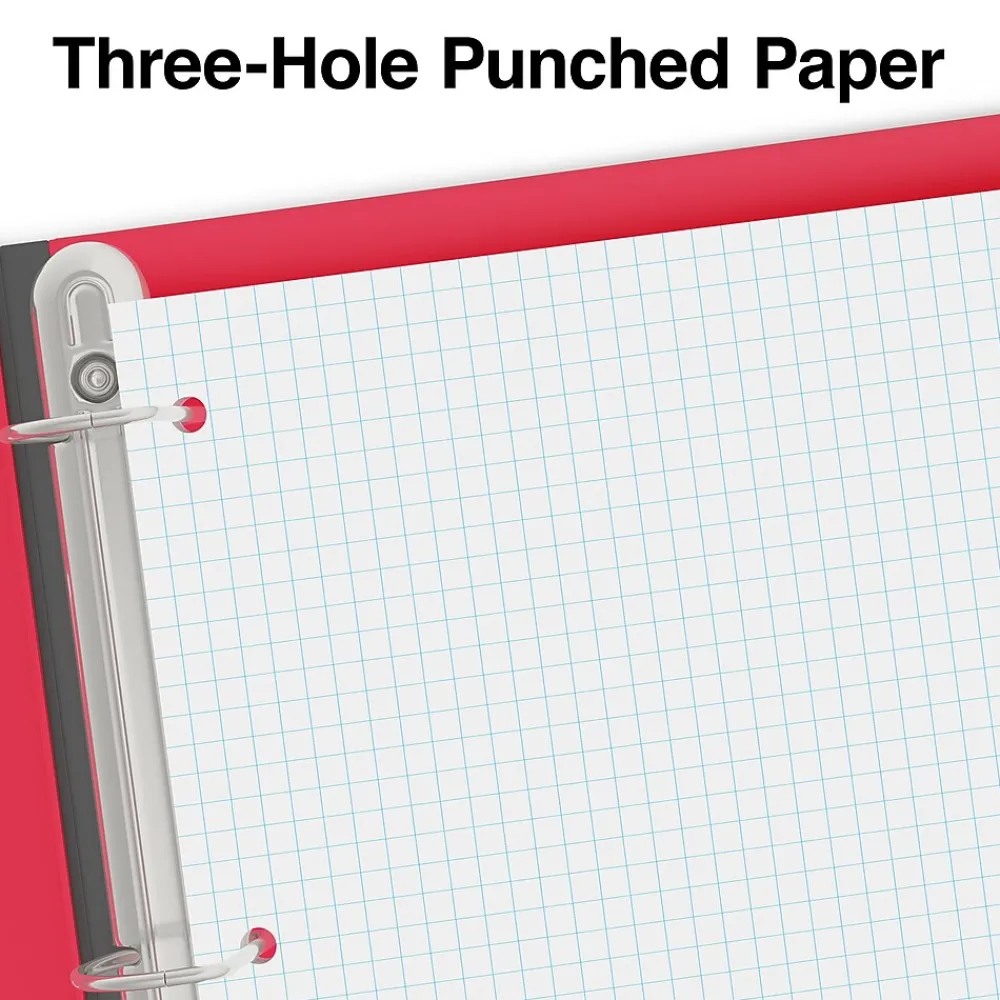Filler Paper|Staples ® Graph Ruled Filler Paper, 8" x 10.5", 3-Hole Punched, White, 80 Sheets/Pack (ST40476B)