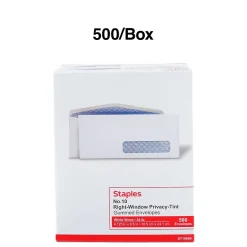 Discount Staples Gummed Security Tinted #10 Window Envelope, 4 1/8