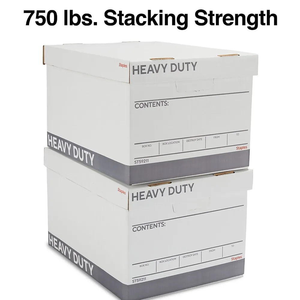 File Storage|Staples Heavy Duty File Box, Lift Off Lid, Letter/Legal, White (50142)