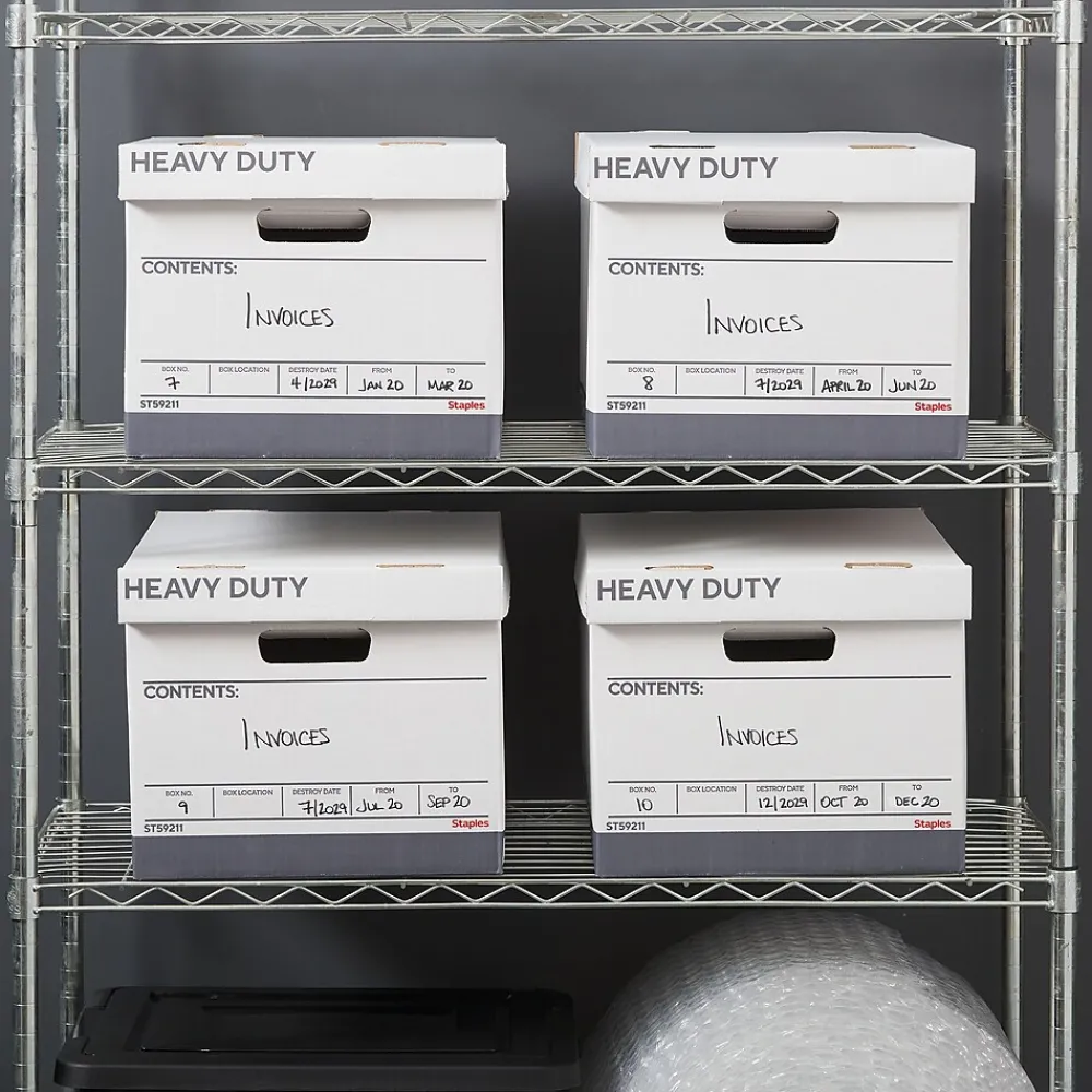 File Storage|Staples Heavy Duty File Box, Lift Off Lid, Letter/Legal, White (50142)