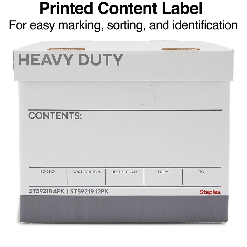 File Storage|Staples Heavy Duty File Box, Lift Off Lid, Letter/Legal, White/Gray, 12/Carton (TR59219)