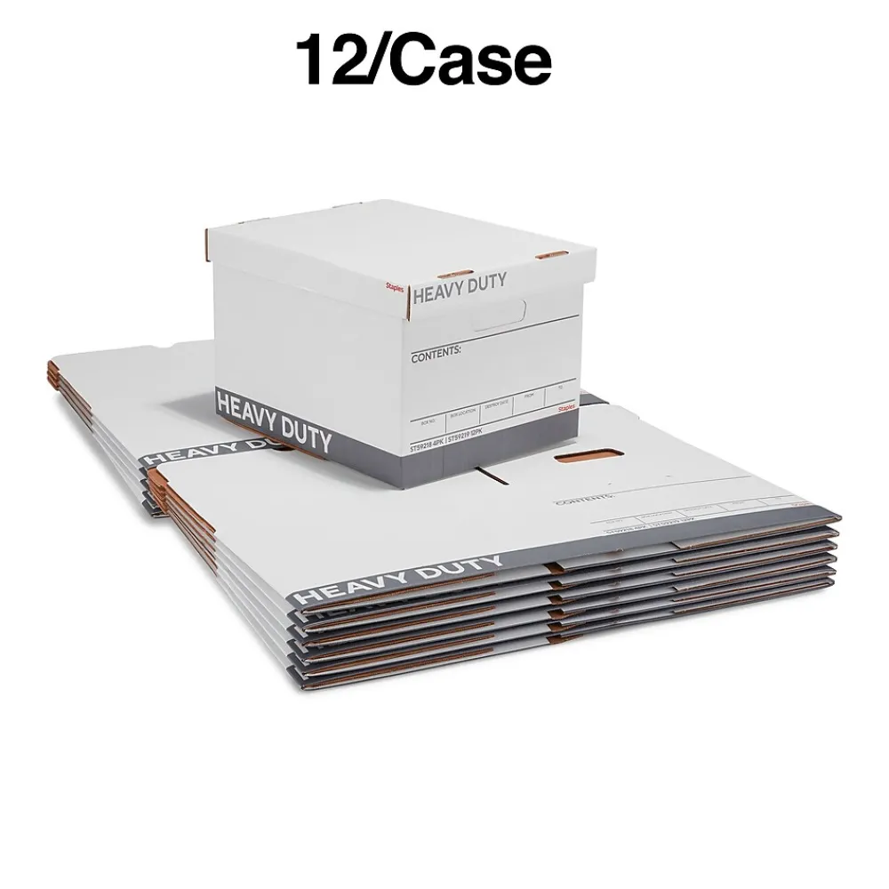 File Storage|Staples Heavy Duty File Box, Lift Off Lid, Letter/Legal, White/Gray, 12/Carton (TR59219)