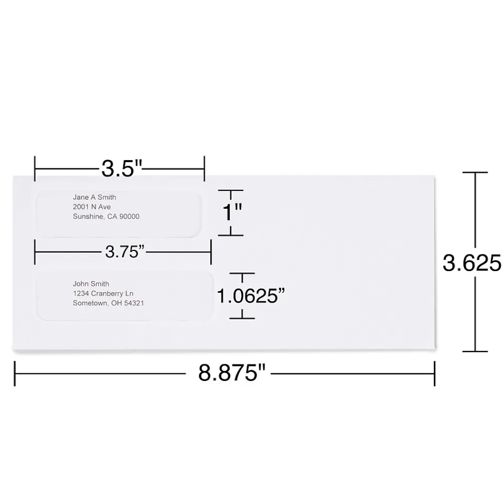 Hot Staples Laser Security Tinted #9 Double Window Envelopes, 3 5/8" x 8 7/8", Wove White, 500/Box (ST394062-CC)