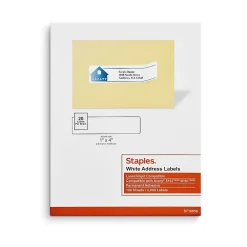 Sale Staples Laser/Inkjet Address Labels, 1" x 4", White, 20 Labels/Sheet, 100 Sheets/Pack, 2000 Labels/Box (18058/SIWO110)