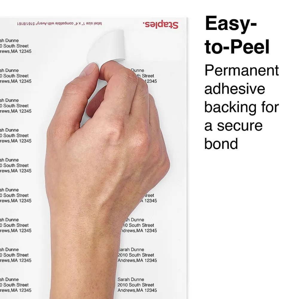 Sale Staples Laser/Inkjet Address Labels, 1" x 4", White, 20 Labels/Sheet, 100 Sheets/Pack, 2000 Labels/Box (18058/SIWO110)
