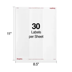 Staples Laser/Inkjet Address Labels, 1" x 2-5/8", White, 30 Labels/Sheet, 100 Sheets/Pack (ST18057-CC)
