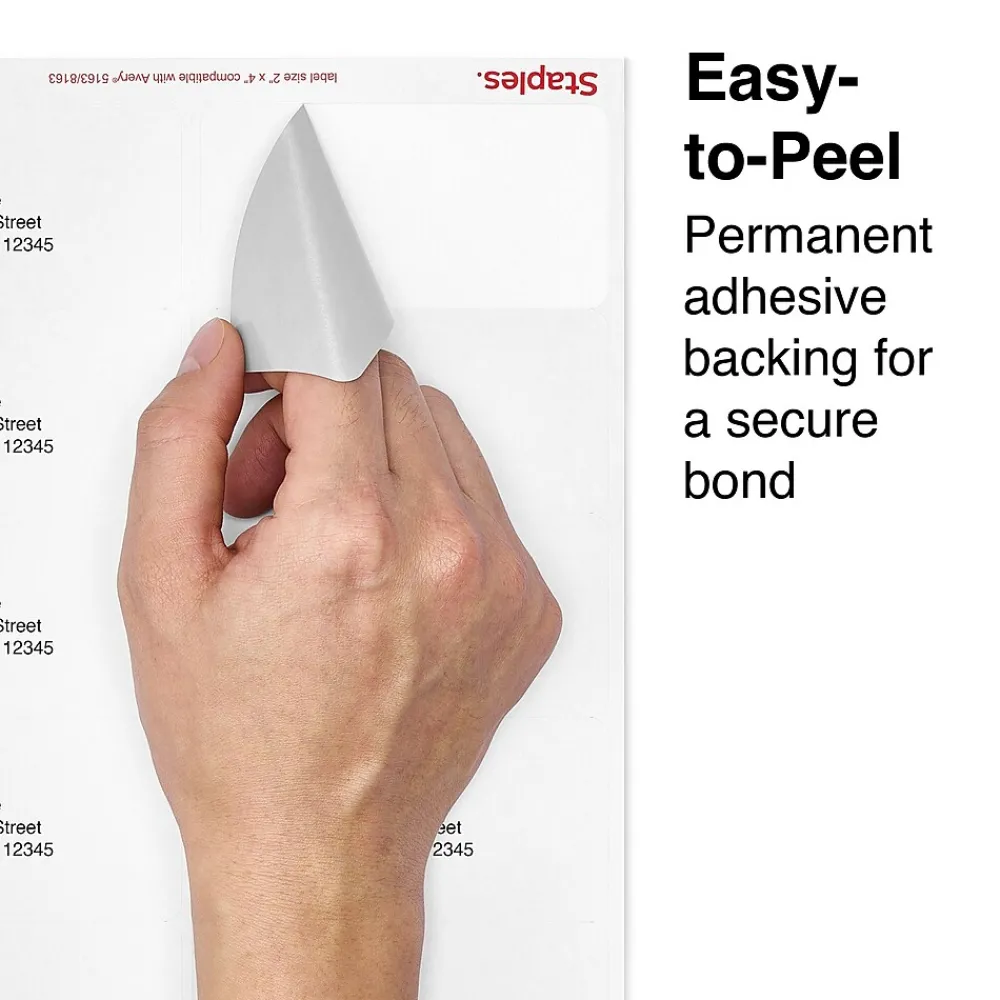 Clearance Staples Laser/Inkjet Shipping Labels, 2" x 4", White, 10 Labels/Sheet, 250 Sheets/Pack, 2500 Labels/Box (18066)