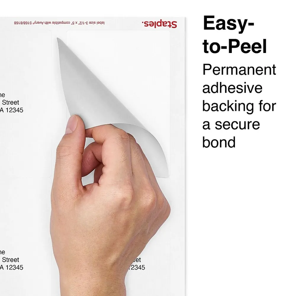 Sale Staples Laser/Inkjet Shipping Labels, 3 1/2" x 5", Bright White, 4 Labels/Sheet, 100 Sheets/Pack, 400 Labels/Box (18074-CC)