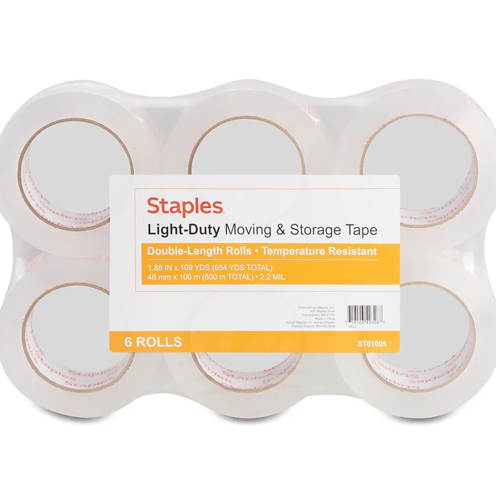 Staples ® Lightweight Moving & Storage Packing Tape, 1.88" x 109 yds., Clear, 6/Pack (ST61005/52200)