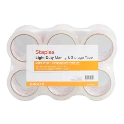 Hot Staples Lightweight Moving & Storage Packing Tape , 2.83" x 54.6 yds., Clear, 6/Rolls (52204)