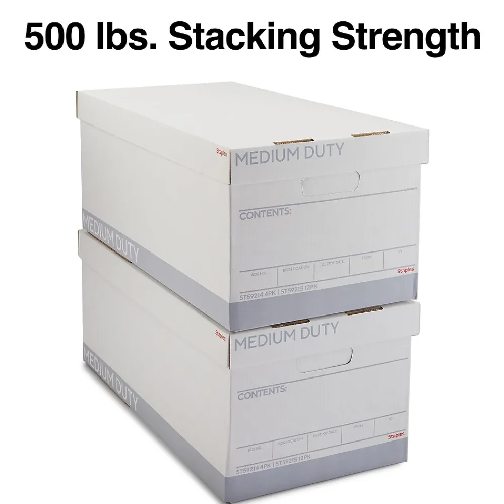 File Storage|Staples Medium Duty 60% Recycled EZ Fold Corrugated File Box Lift Off Lid, Letter Size, White/Gray, 12/Carton (2489403)