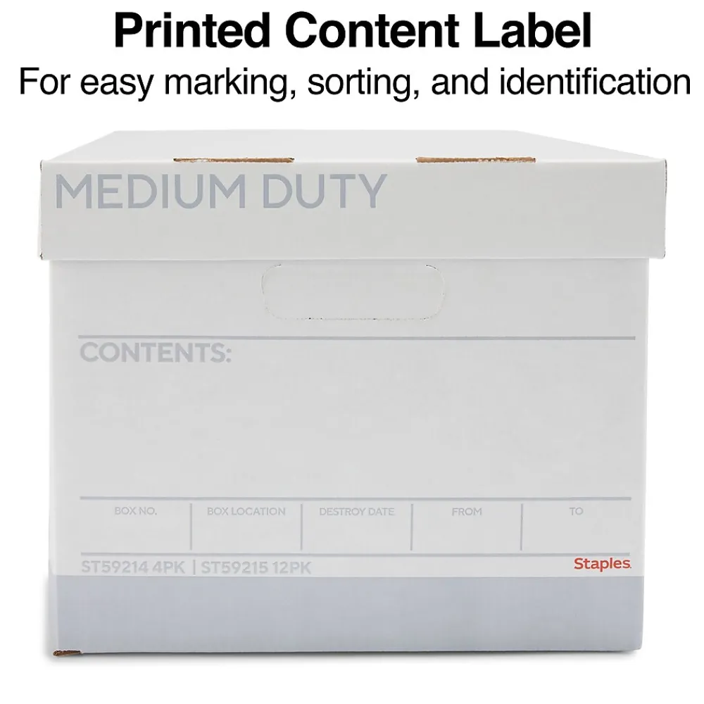 File Storage|Staples Medium Duty 60% Recycled EZ Fold Corrugated File Box Lift Off Lid, Letter Size, White/Gray, 12/Carton (2489403)