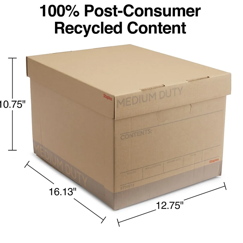 File Storage|Staples Medium Duty File Box, Lift Off Lid, Letter/Legal, Brown/Gray, 12/Carton (TR59213)