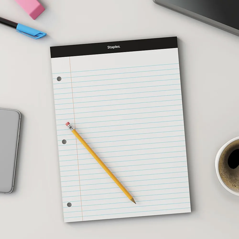Notepads|Staples Notepad, 8.5" x 11.75", Narrow Ruled, , 100 Sheets/Pad (ST57345/TR57345) White