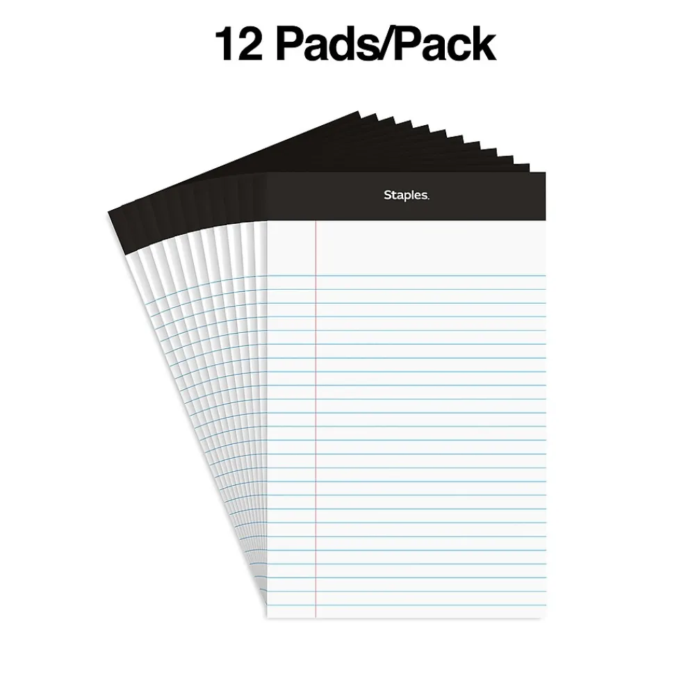 Notepads|Staples Notepads, 5" x 8", Narrow Ruled, , 50 Sheets/Pad, Dozen (ST57338) White