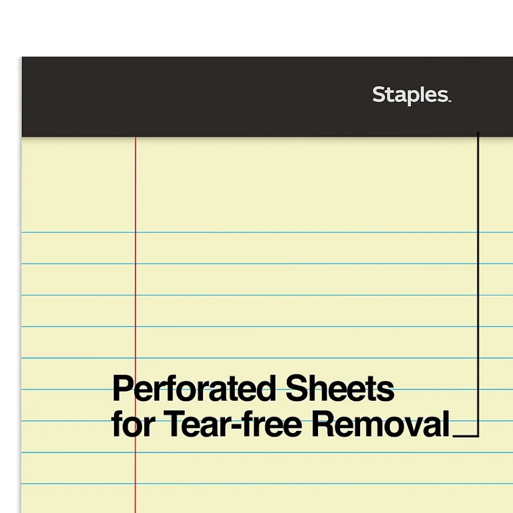 Notepads|Staples Notepads, 8.5" x 11.75", Wide Ruled, Canary, 50 Sheets/Pad, Dozen (ST57300)