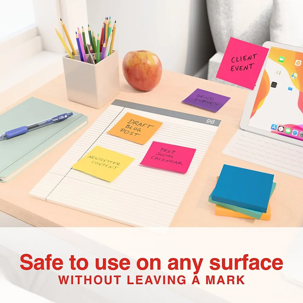 Sticky Notes*Staples Notes, 3" x 3", Sorbet Collection, 100 Sheet/Pad, 24 Pads/Pack (S-33BO24)