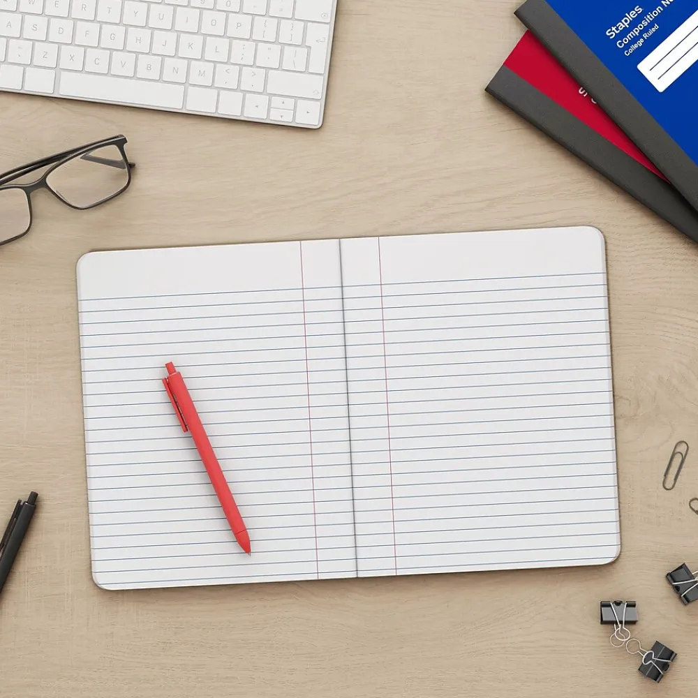 Composition Notebooks|Staples ® Premium Composition Notebooks, 7.5" x 9.75", College Ruled, 100 Sheets, Red (TR58344M CC)