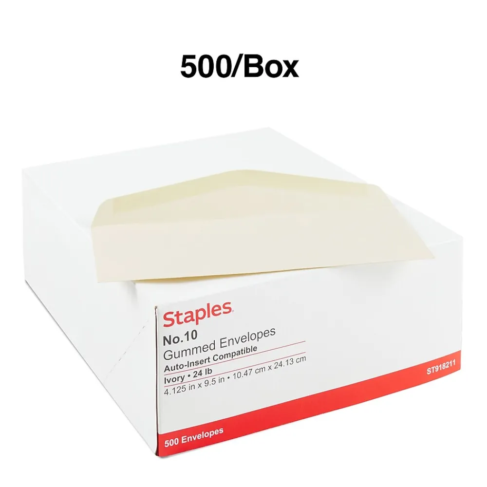 Best Staples Premium Gummed #10 Business Envelopes, 4 1/8" x 9 1/2", Ivory, 500/Box (918211/19420)