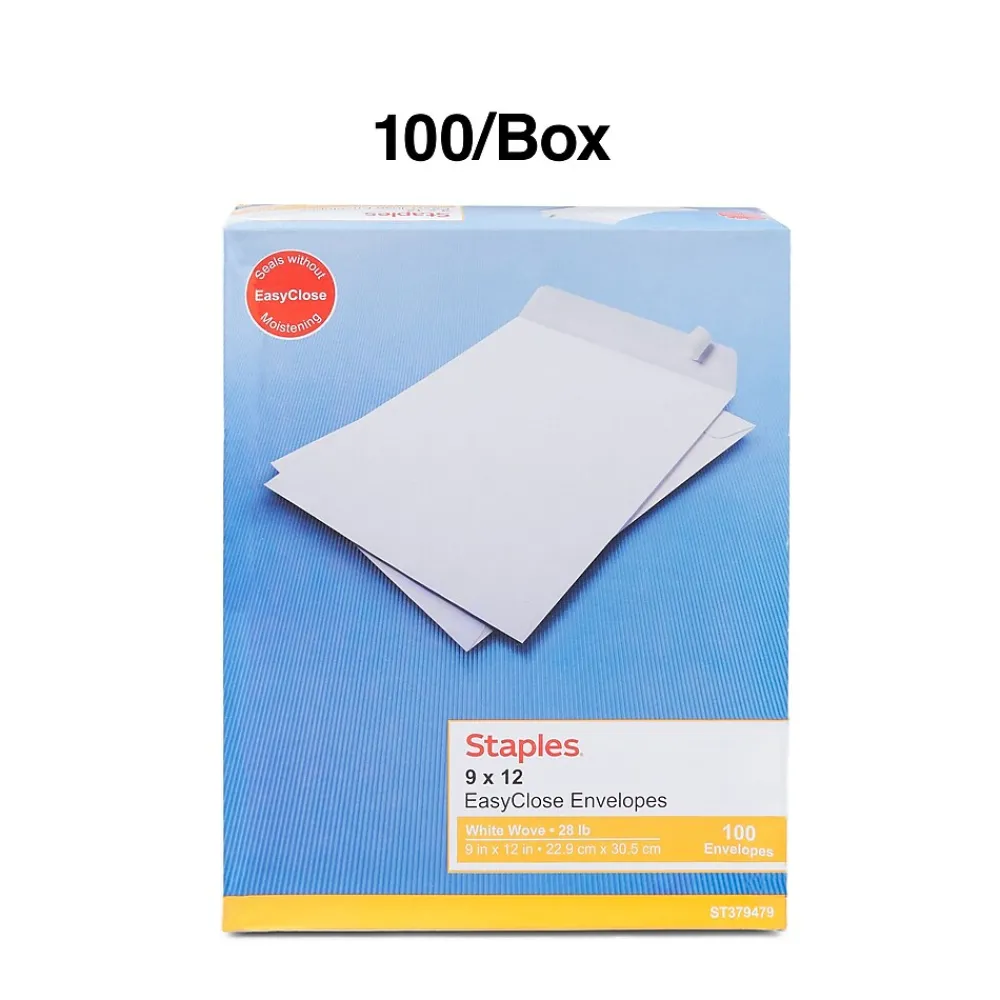Online Staples QuickStrip EasyClose Self Seal Catalog Envelopes, 9" x 12", White, 100/Box (ST379479-CC)