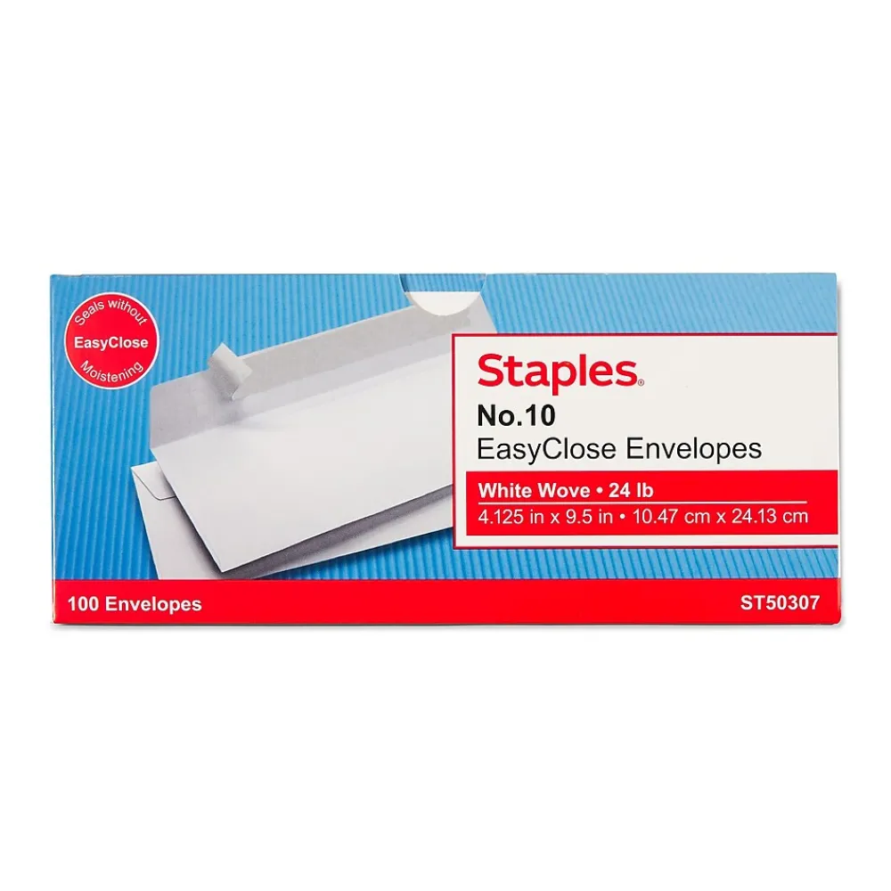 Best Staples QuickStrip EasyClose Self Seal #10 Business Envelopes, 4 1/8" x 9 1/2", White, 100/Box (ST50307-CC)