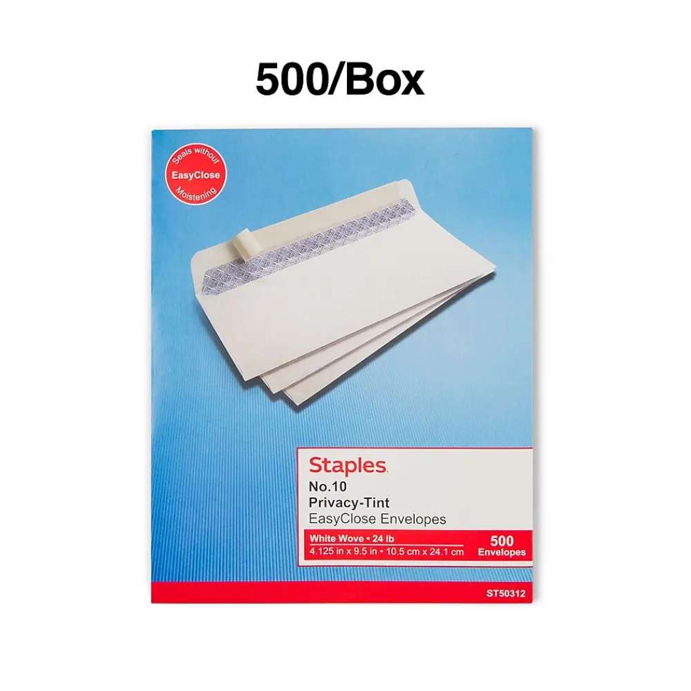 Discount Staples QuickStrip EasyClose Self Seal Security Tinted #10 Business Envelopes, 4 1/8" x 9 1/2", White, 500/Box (ST50312-CC)