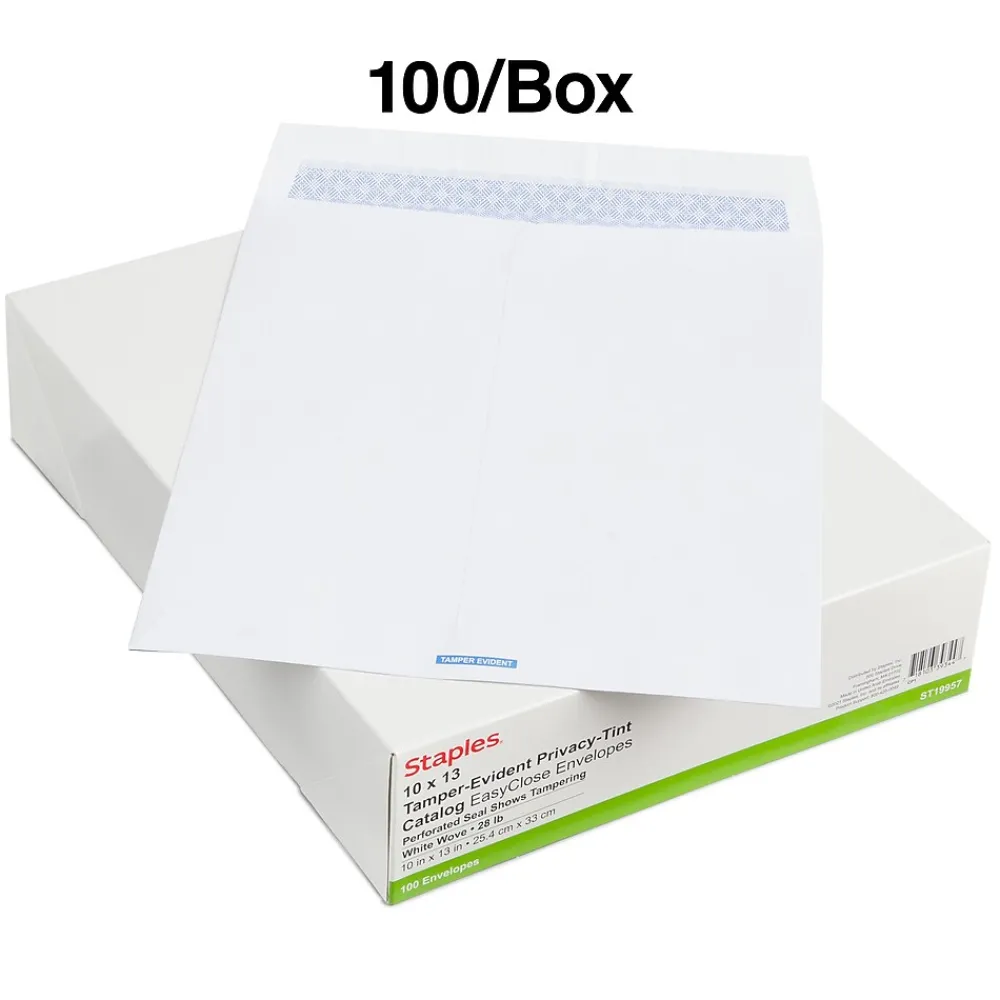 Sale Staples QuickStrip EasyClose Self Seal Security Tinted Catalog Envelopes, 10" x 13", White, 100/Box (ST19957/19957)