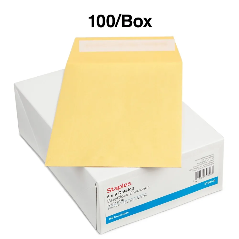 New Staples QuickStrip EasyClose Kraft Self Seal #1 Catalog Envelopes, 6" x 9", Kraft, 100/Box (ST20140/20140)