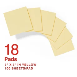 Sticky Notes*Staples Recycled Notes, 3" x 3", Sunshine Collection, 100 Sheet/Pad, 18 Pads/Pack (S-33YR18/52569)