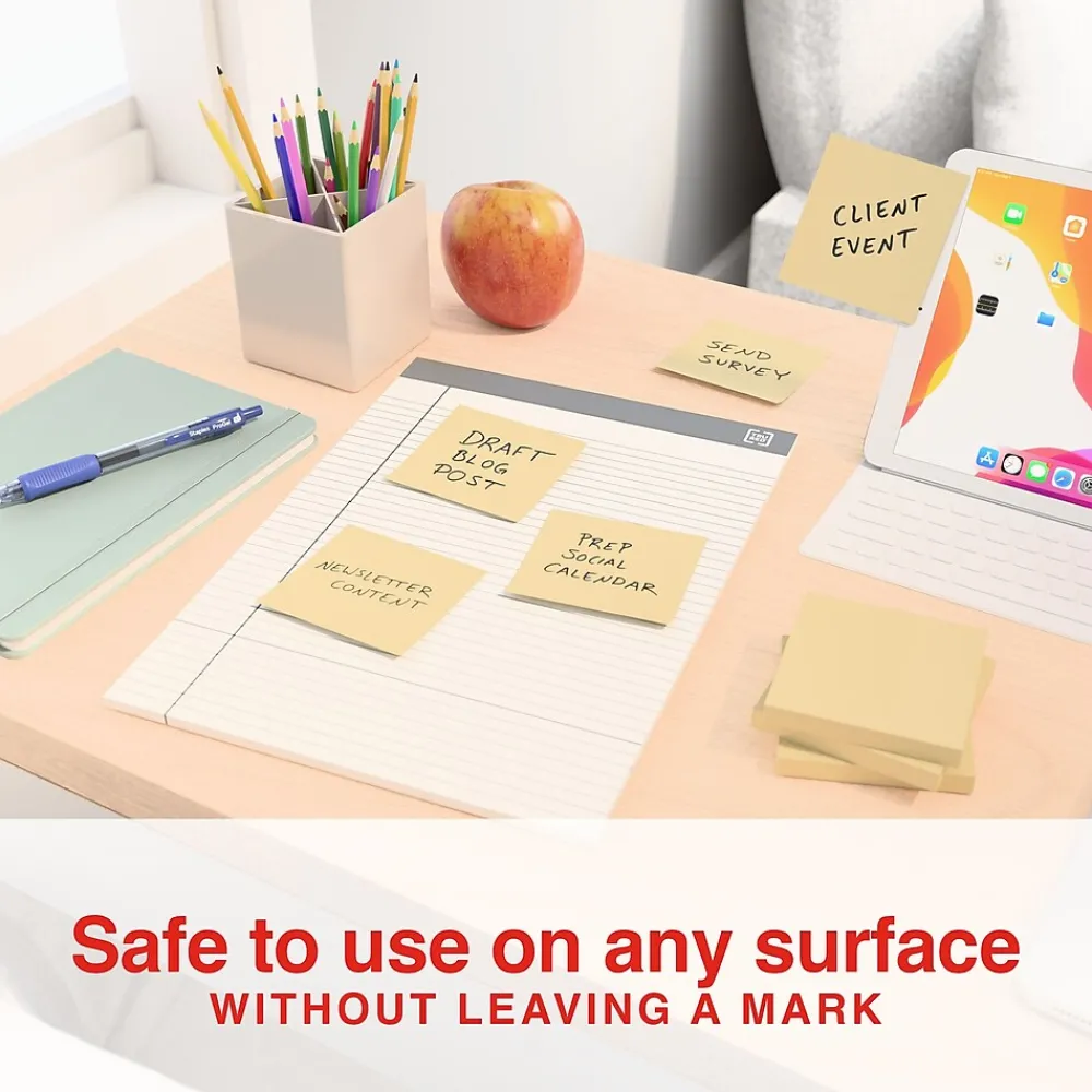 Sticky Notes*Staples Recycled Notes, 3" x 3", Sunshine Collection, 100 Sheet/Pad, 18 Pads/Pack (S-33YR18/52569)