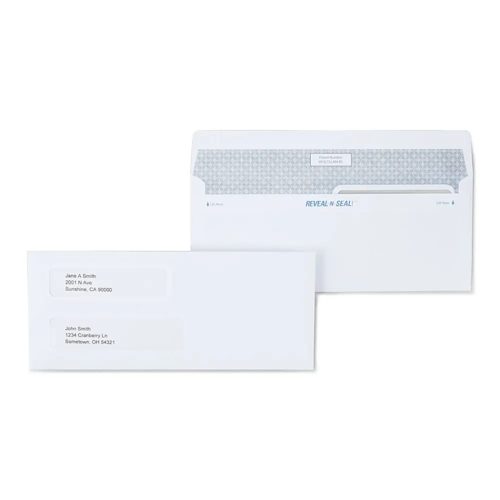 New Staples Reveal N Seal Self Seal Security Tinted #8 Business Envelope, 3 5/8" x 8 5/8", White, 300/Box (67539S)