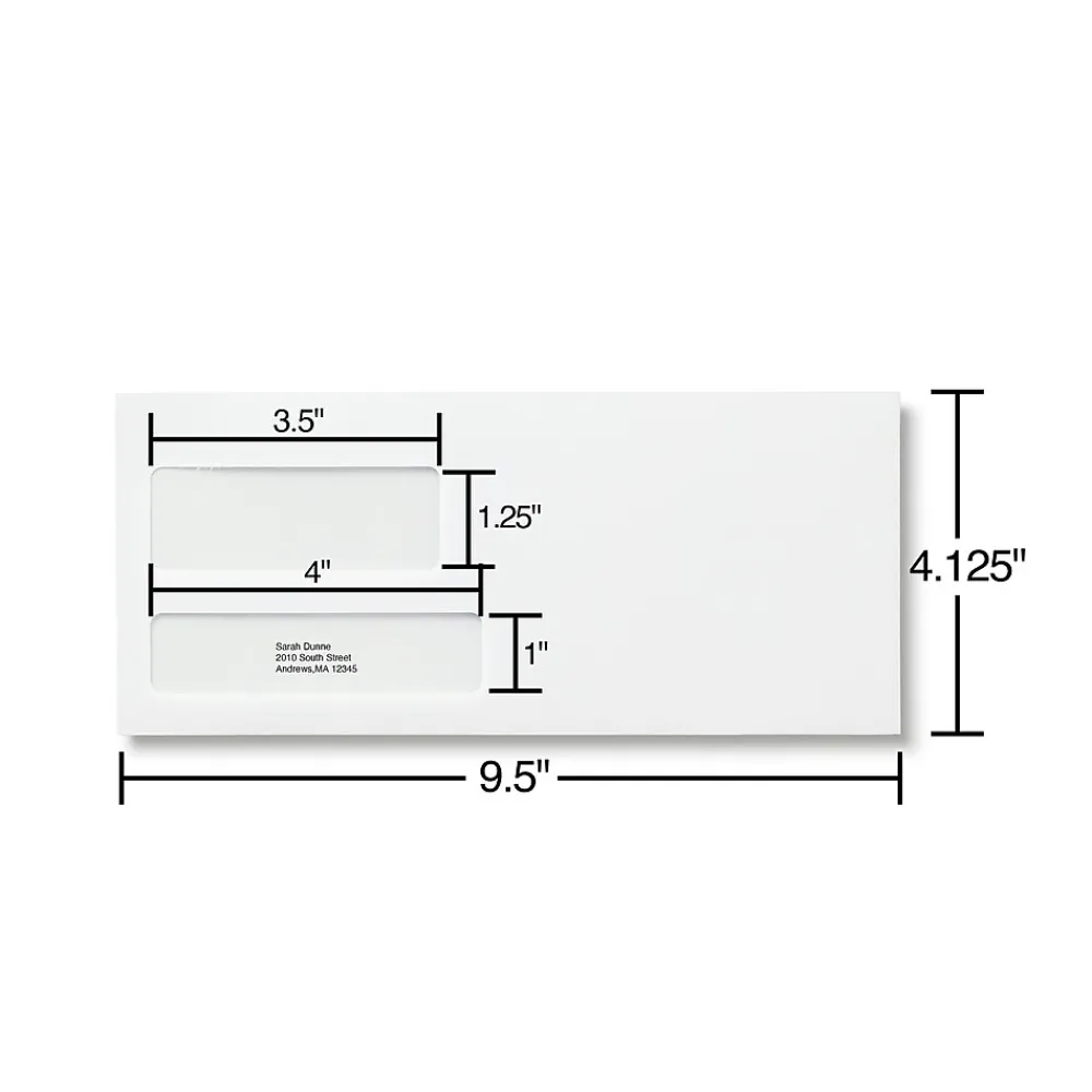 Clearance Staples Self Seal Self Seal Security Tinted #10 Double Window Envelopes, 4 1/8" x 9 1/2", White, 500/Box (ST28730-CC)