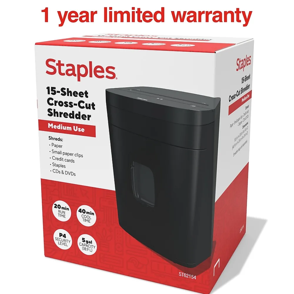 New Staples 15-Sheet Cross-Cut Multi-Media Shredder (ST62154)